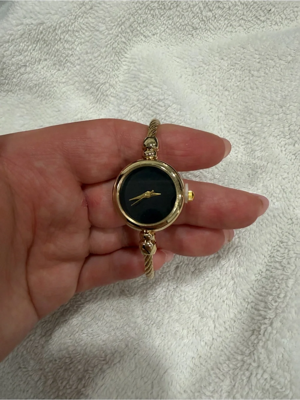 Gold Tone Minimalist Bracelet Watch Black Dial